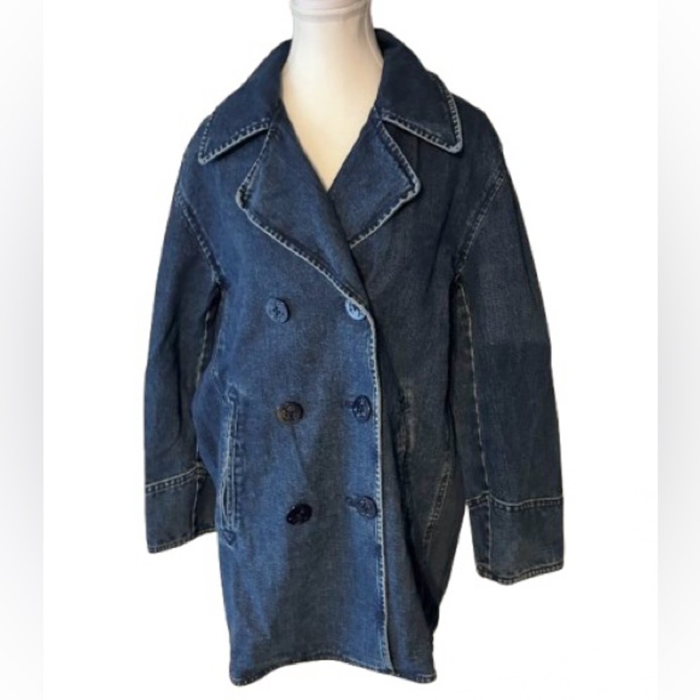 RARE!!! Vintage Ralph Lauren Peacoat Jean Denim Blue Jacket Coat Men WomeN Small